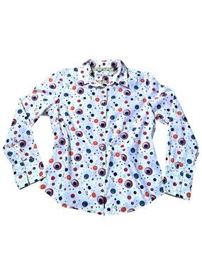 Robert Graham Women’s Polka Dot Button Front Cotton Shirt Size L Colorful